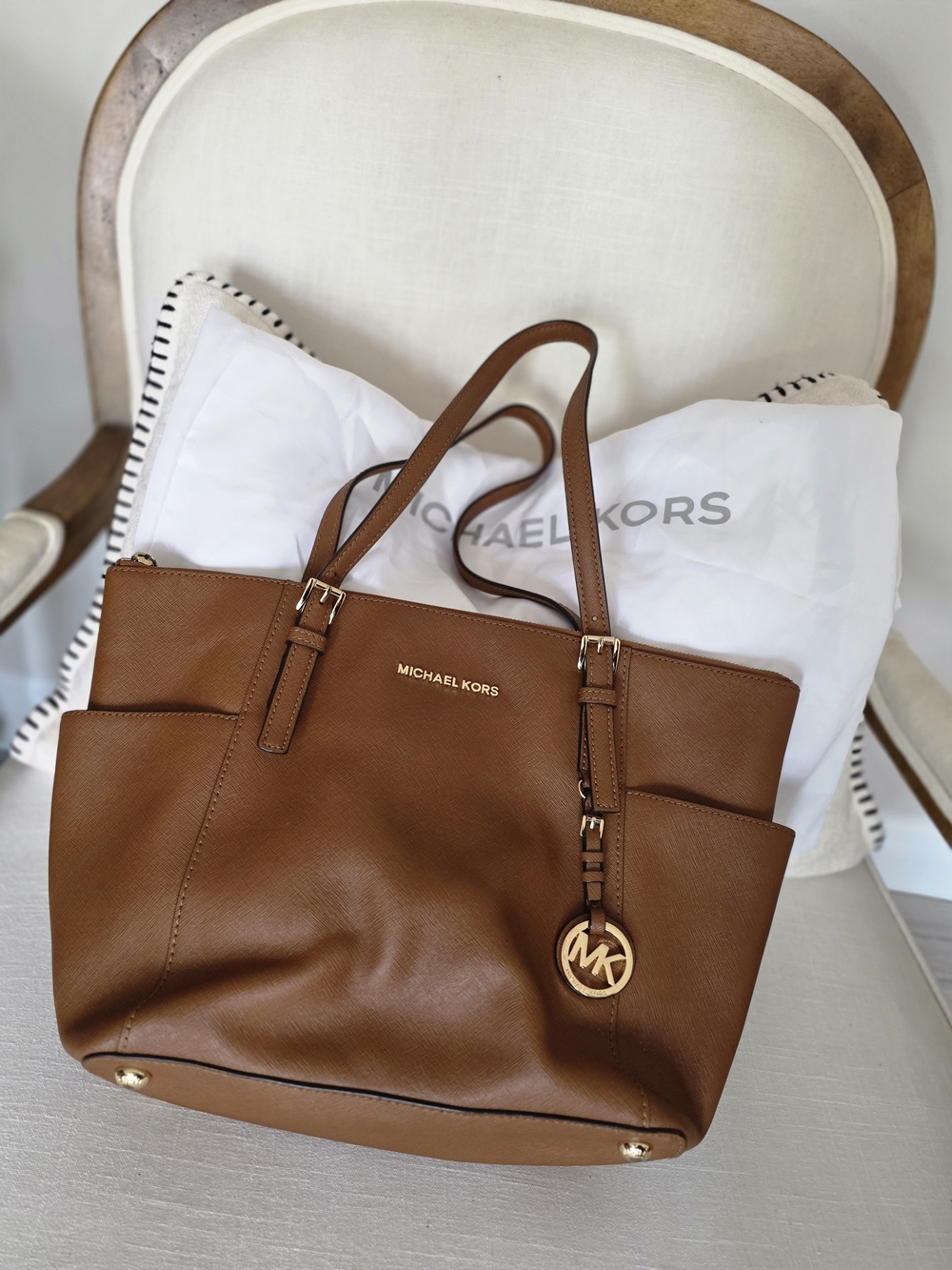 Michael Kors Cognac Leather Tote with Gold Accents